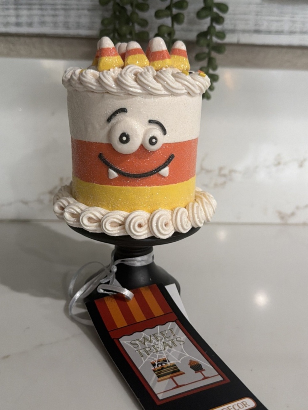 Sweet Treats Halloween Glittered Mini CANDY CORN Cake on Stand 6” NEW!